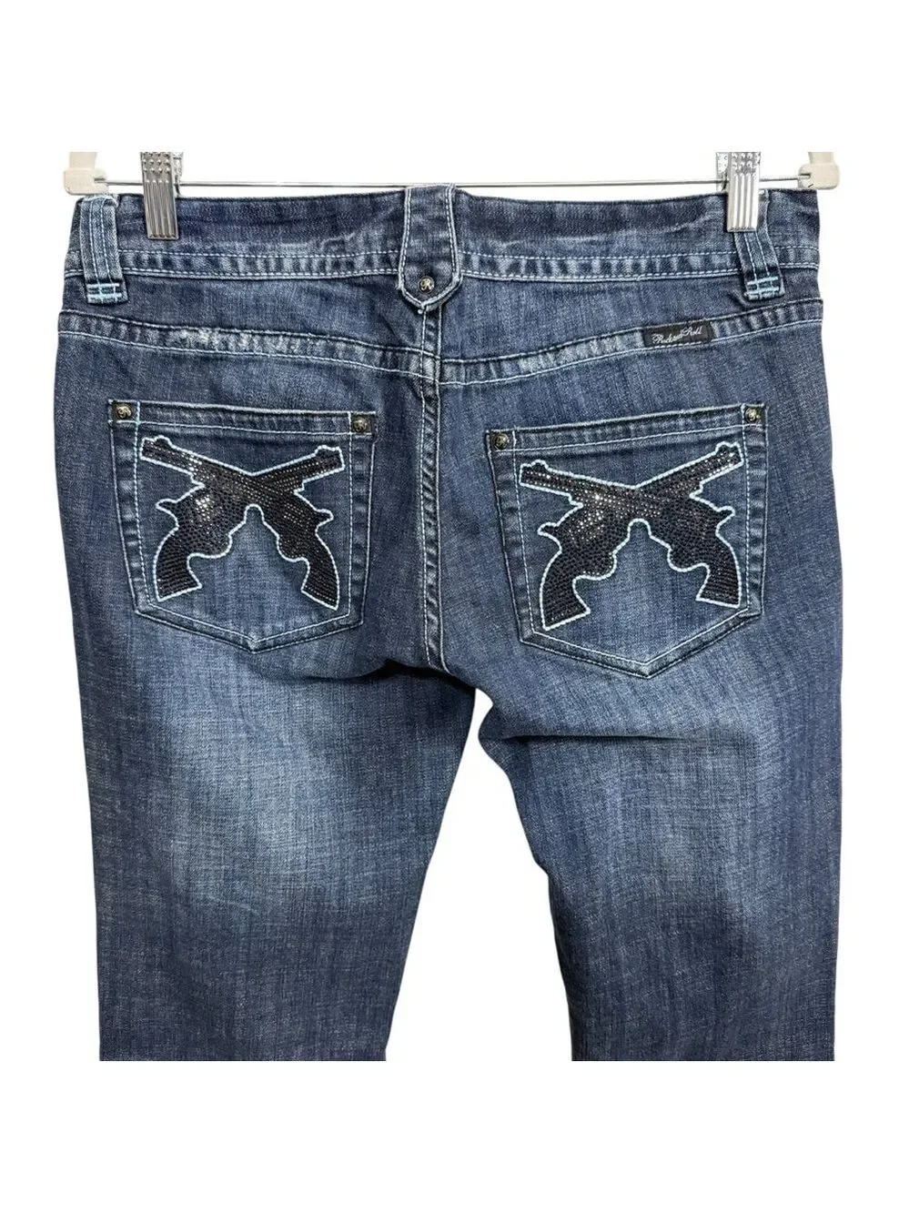 Rock & Roll Cowgirl Low Rise Bootcut Jeans Sequin‎ Pistols Size 30x34